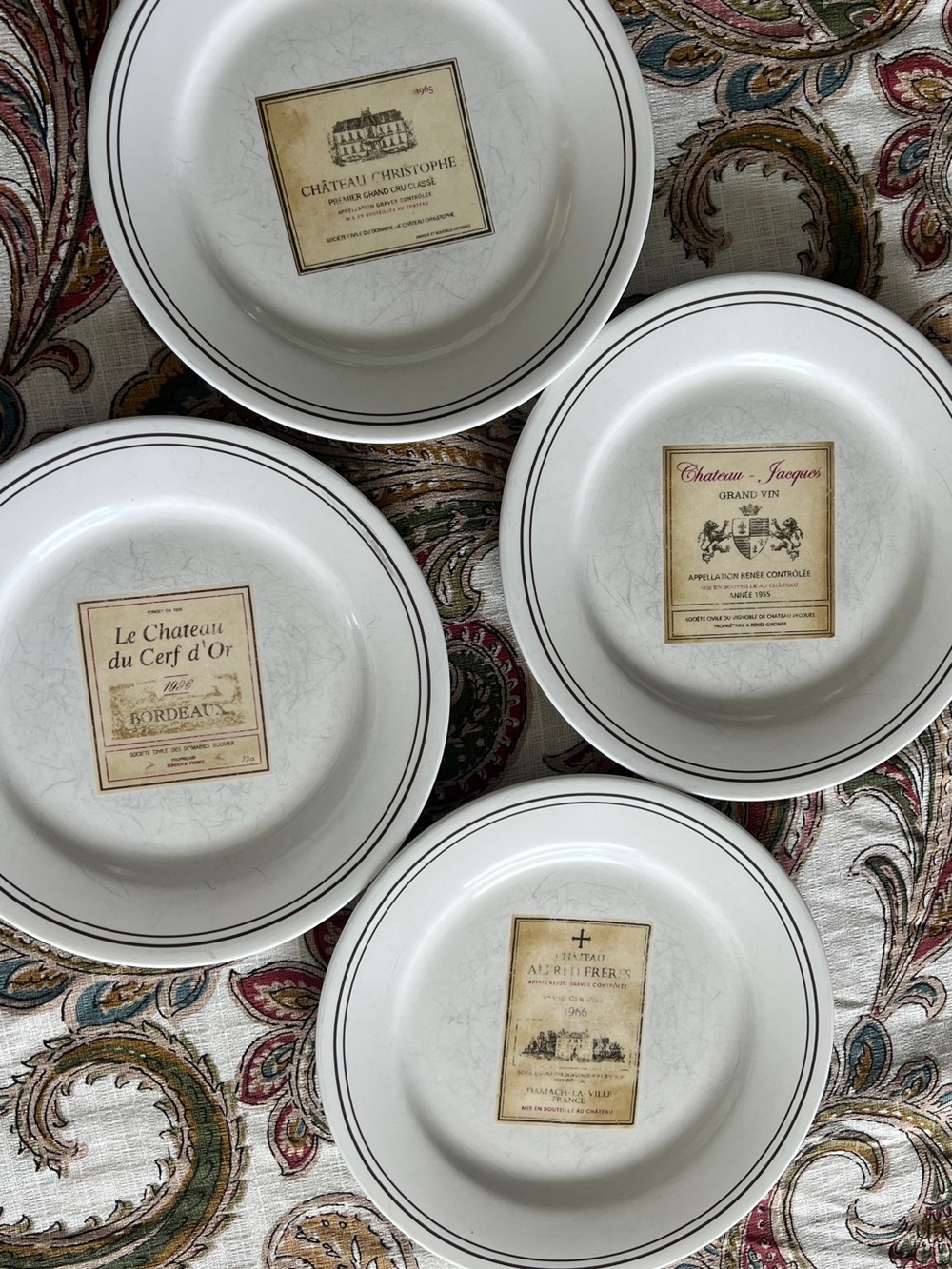 Restoration Hardware Vins de Grenoble French Cheese and Wine Plates Set of 4
